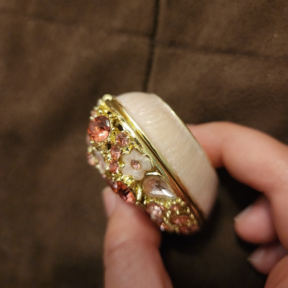 Pink & Gold Floral Trinket Jewelry Proposal Ring Box Rhinestone Enamel - Picture 8 of 15